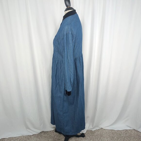 Vintage Jaclyn T Dress Medium Blue Jean Maxi Victorian - Picture 5 of 11
